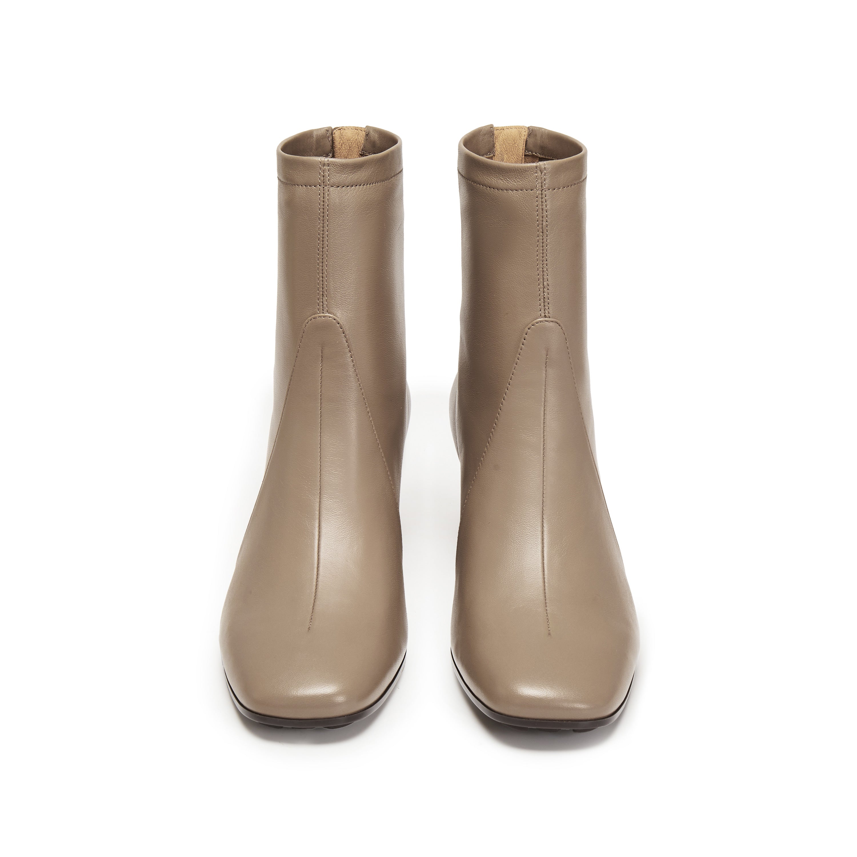 Grey Waxy Leather Ankle Heeled Boots