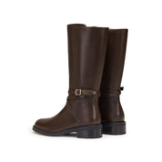 Brown Waxed Ankle Buckle Mid-long Riding Boots
