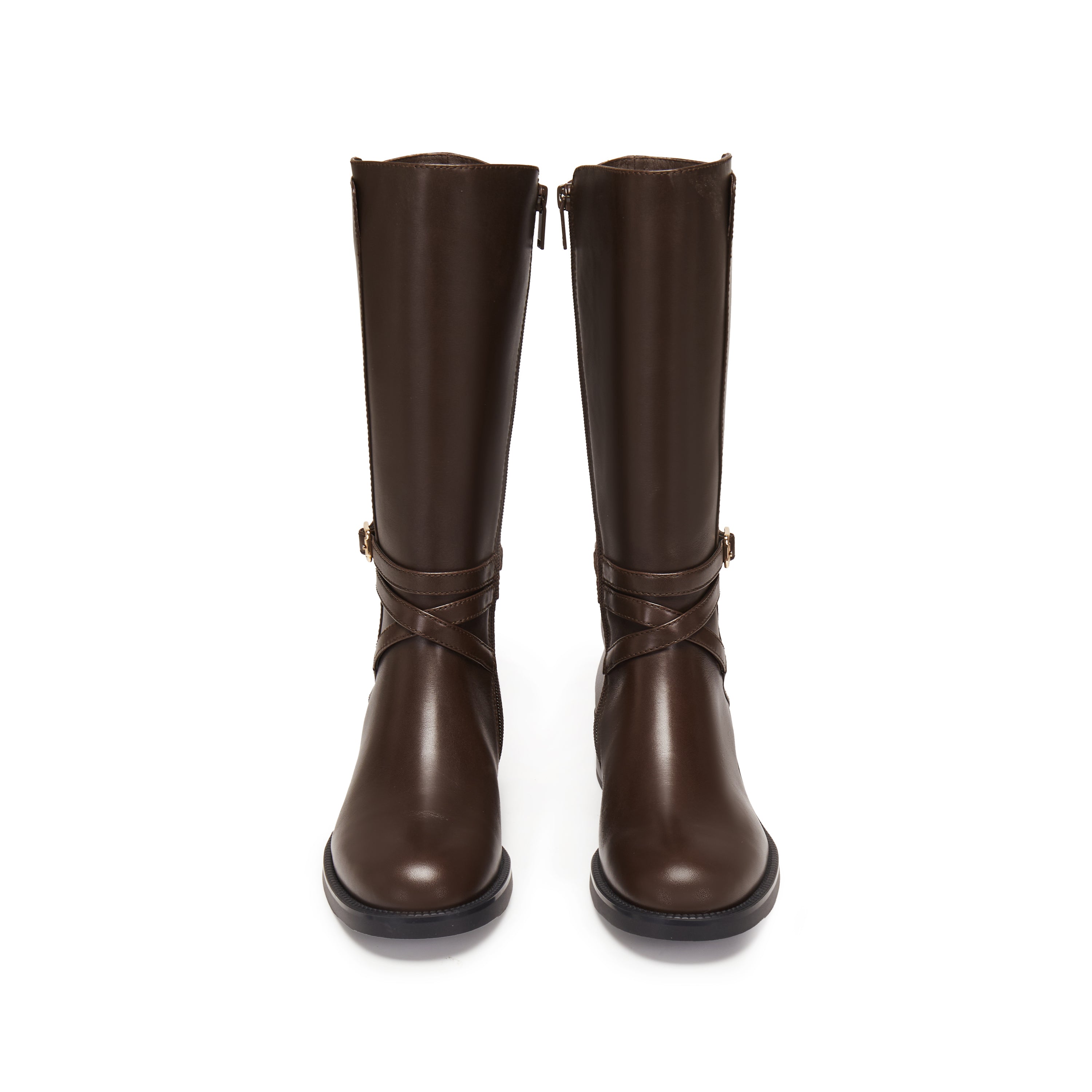 Brown Waxed Ankle Buckle Mid-long Riding Boots