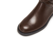 Brown Waxed Ankle Buckle Mid-long Riding Boots