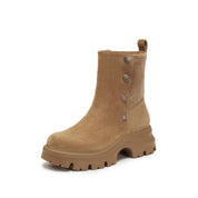 Camel Suede Button Sporty Chunky Boots