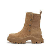 Camel Suede Button Sporty Chunky Boots