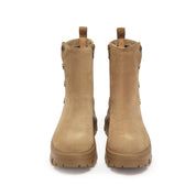 Camel Suede Button Sporty Chunky Boots