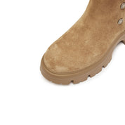 Camel Suede Button Sporty Chunky Boots