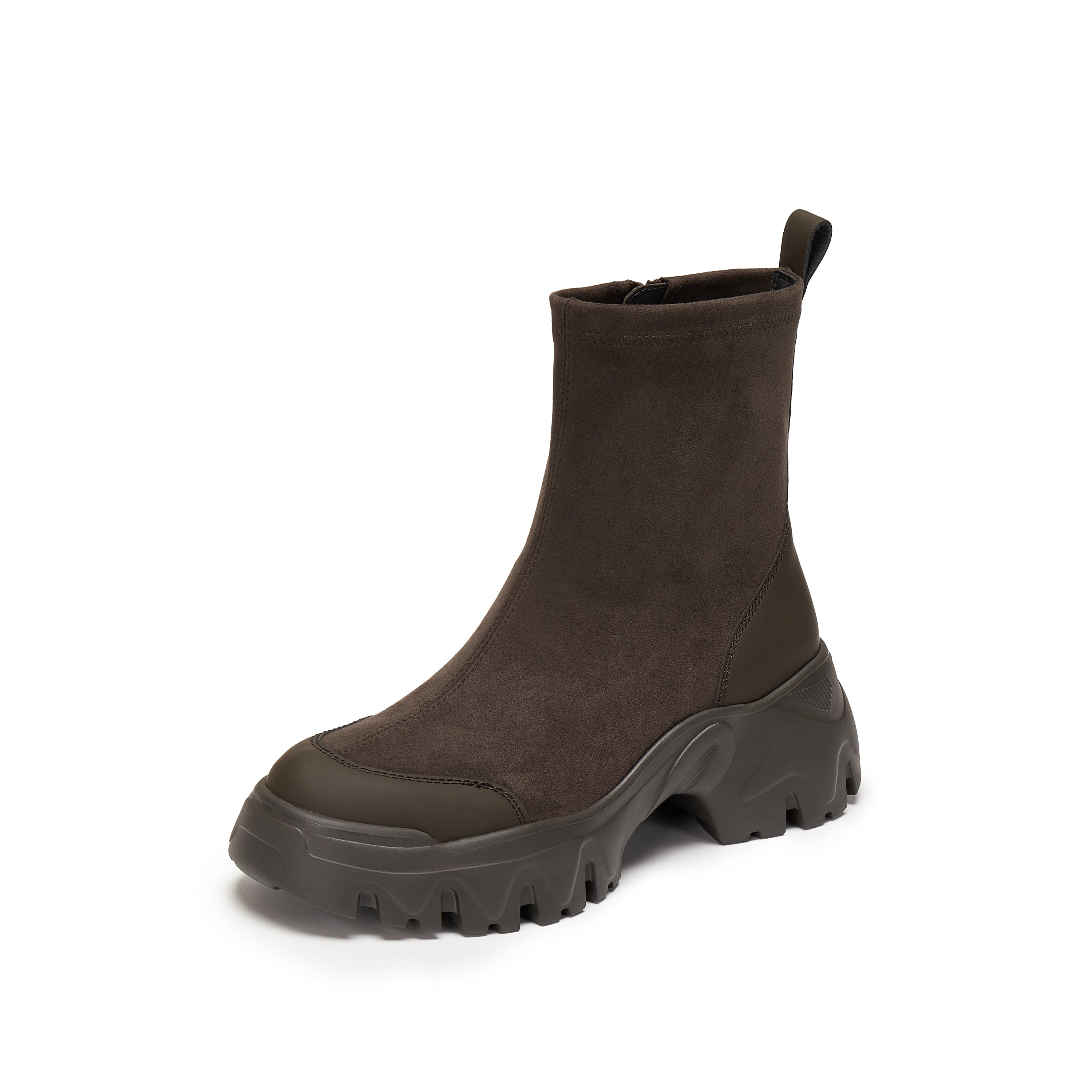 Dark Brown Elastic Sporty Chunky Sock Boots
