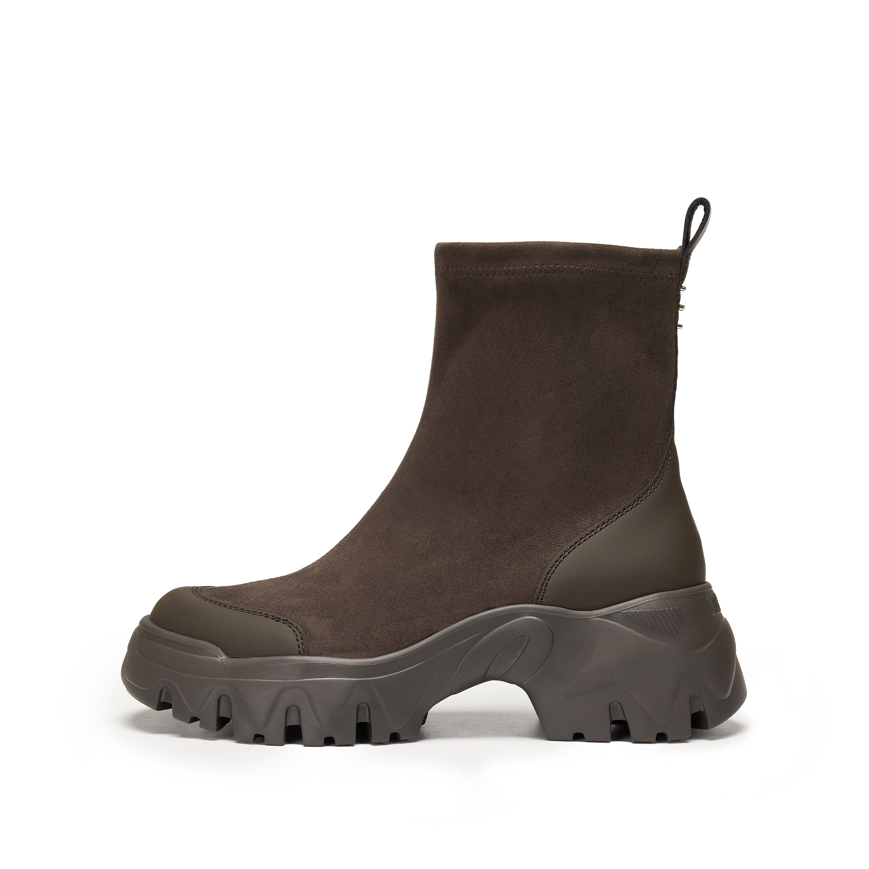Dark Brown Elastic Sporty Chunky Sock Boots