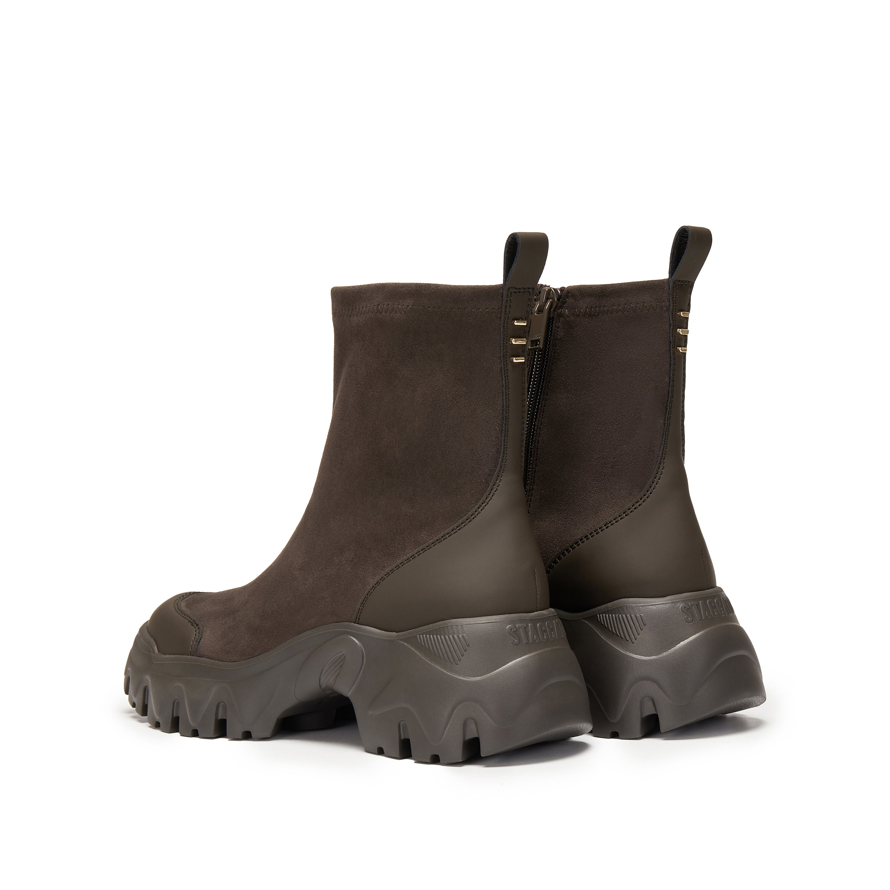 Dark Brown Elastic Sporty Chunky Sock Boots