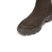 Dark Brown Elastic Sporty Chunky Sock Boots