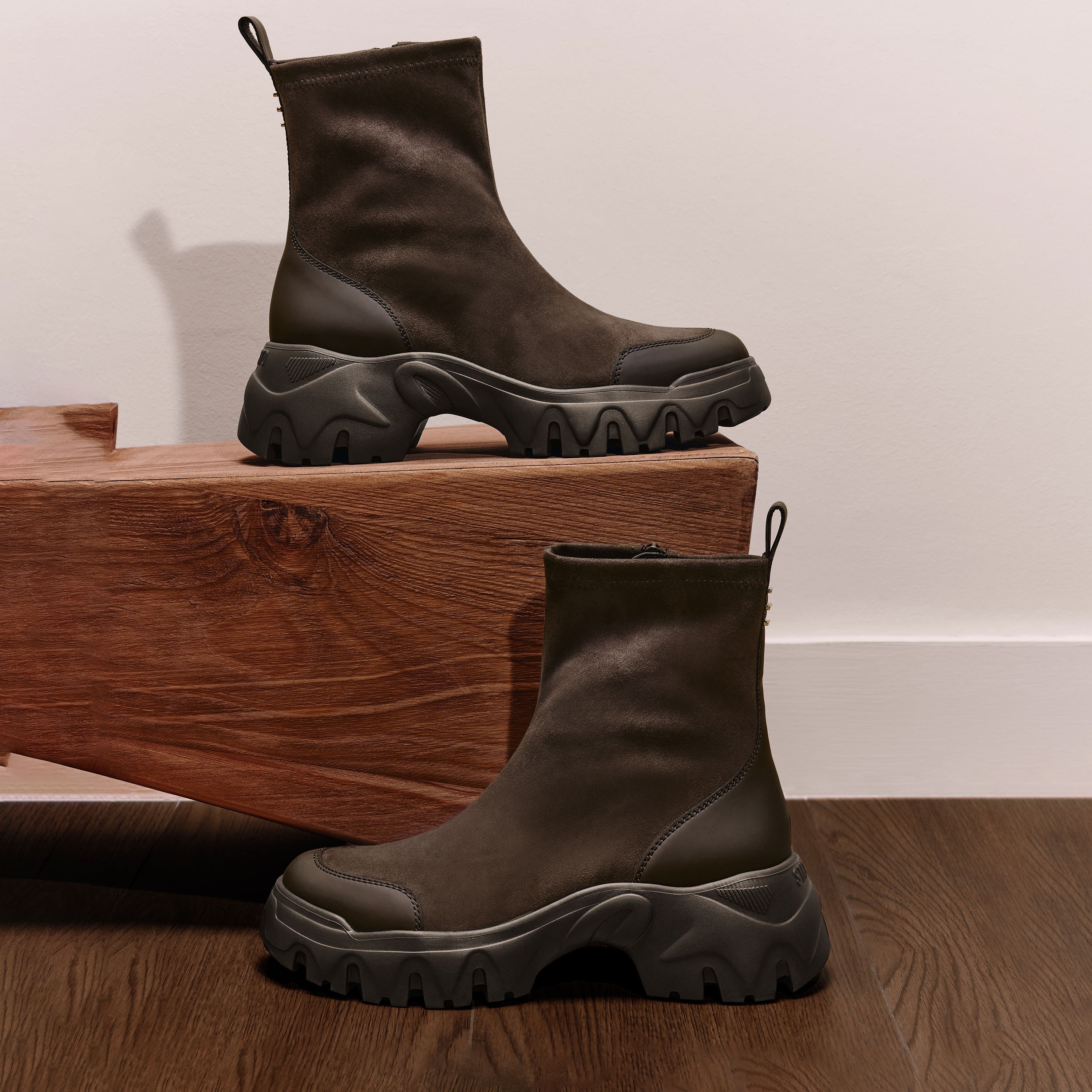 Dark Brown Elastic Sporty Chunky Sock Boots