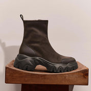 Dark Brown Elastic Sporty Chunky Sock Boots