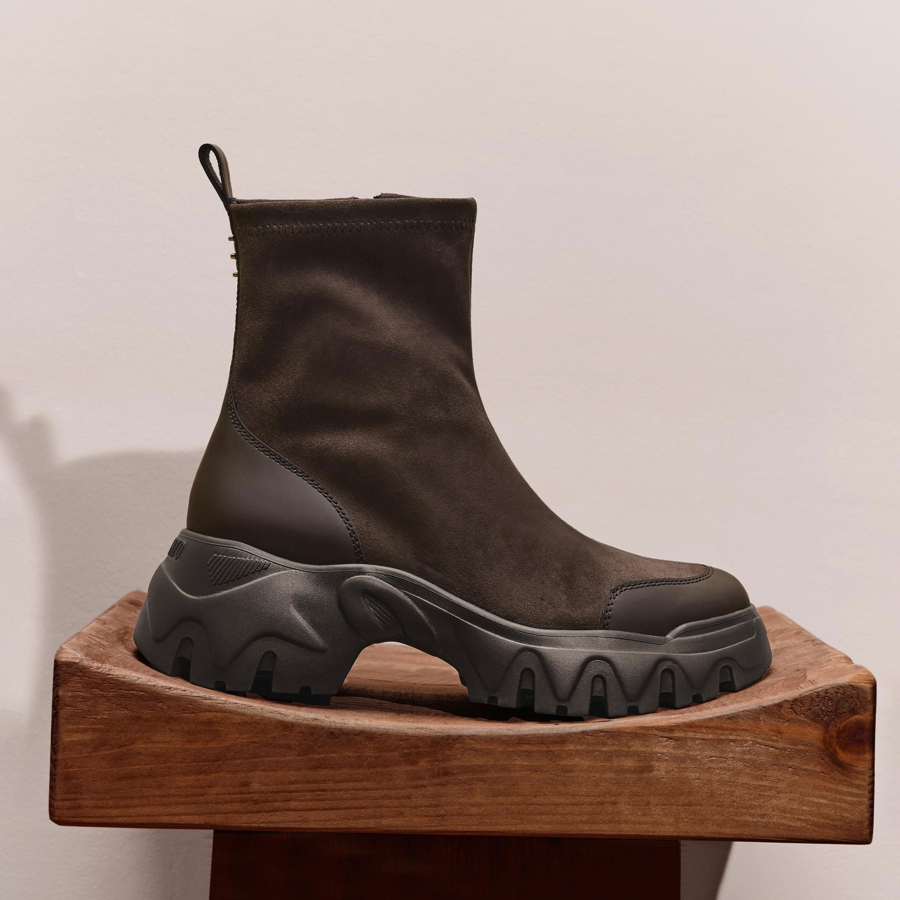 Dark Brown Elastic Sporty Chunky Sock Boots