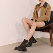 Dark Brown Elastic Sporty Chunky Sock Boots