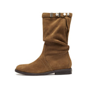 Camel Suede Slouchy Under Knee Flat Boots
