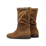 Camel Suede Slouchy Under Knee Flat Boots