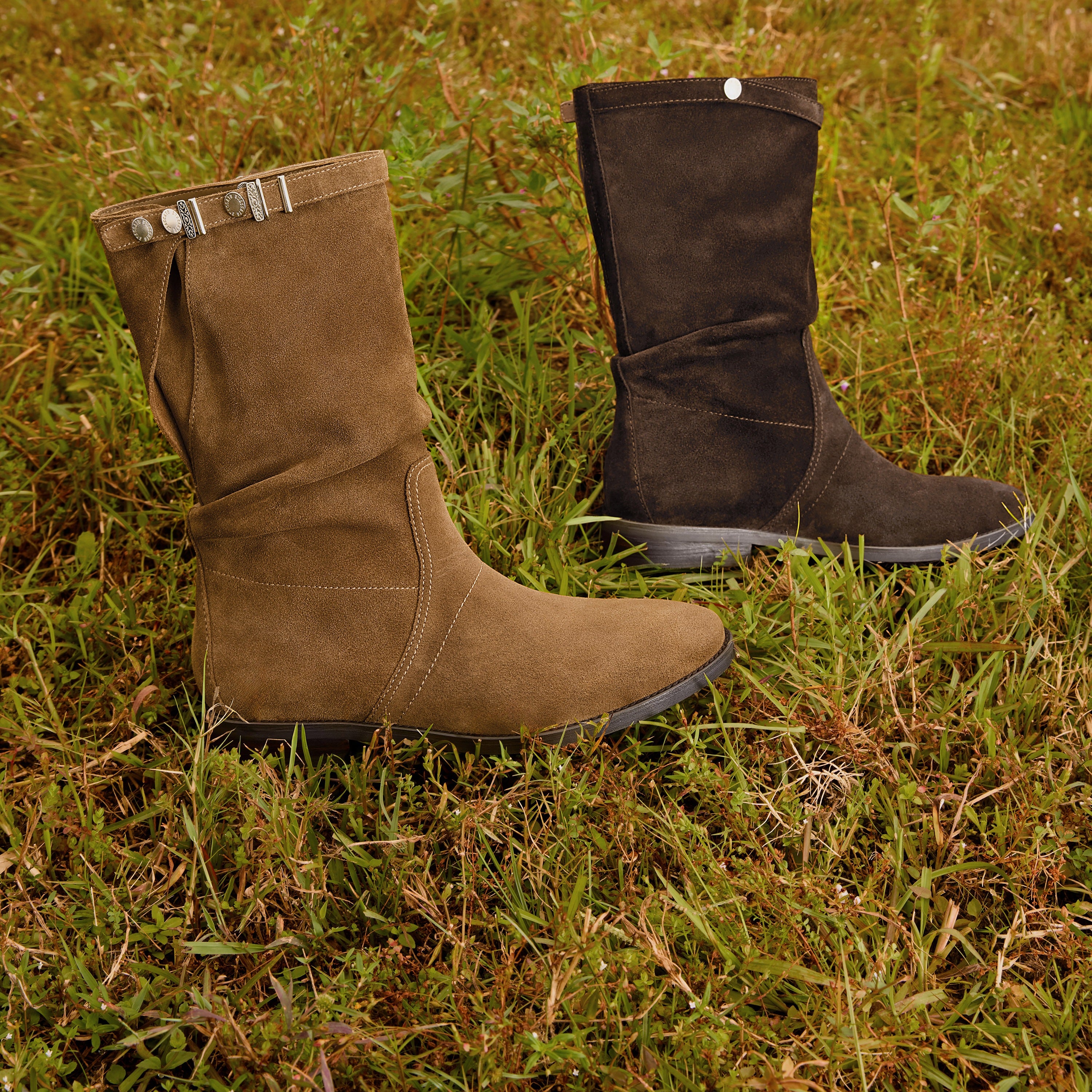 Brown Suede Slouchy Under Knee Flat Boots