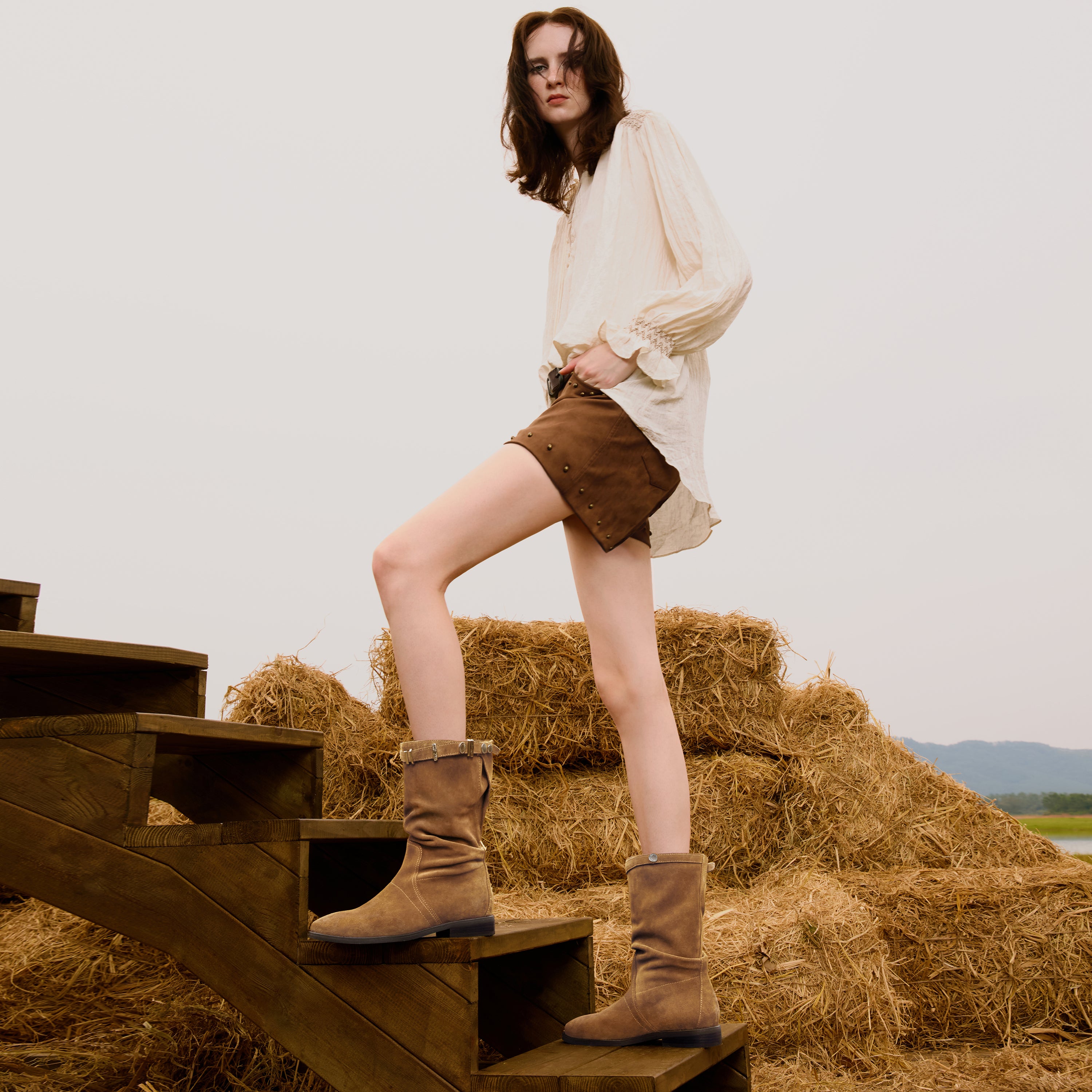 Camel Suede Slouchy Under Knee Flat Boots