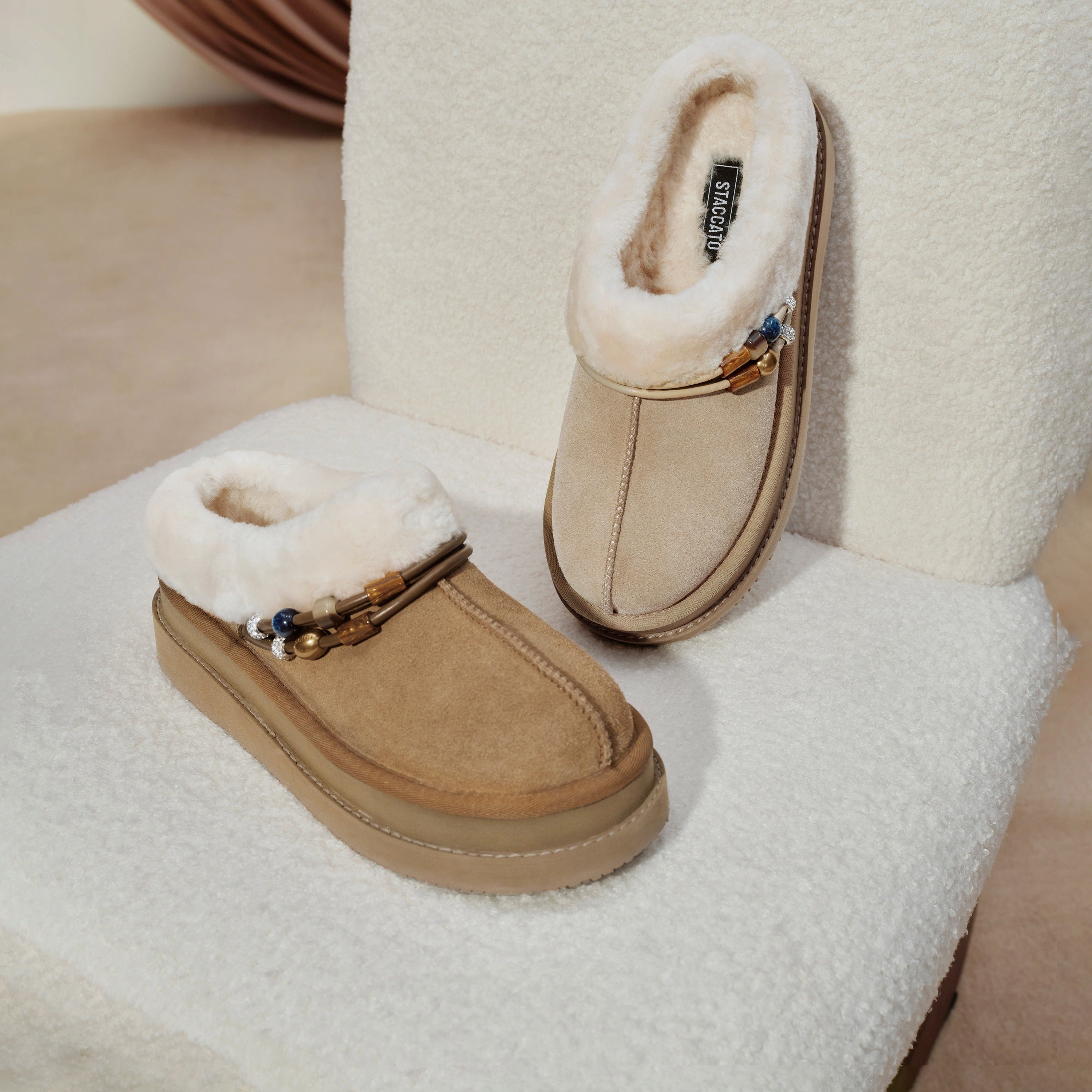 Caramel Suede Fleece Fuzzy Slippers