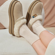 Latte Suede Fleece Fuzzy Slippers