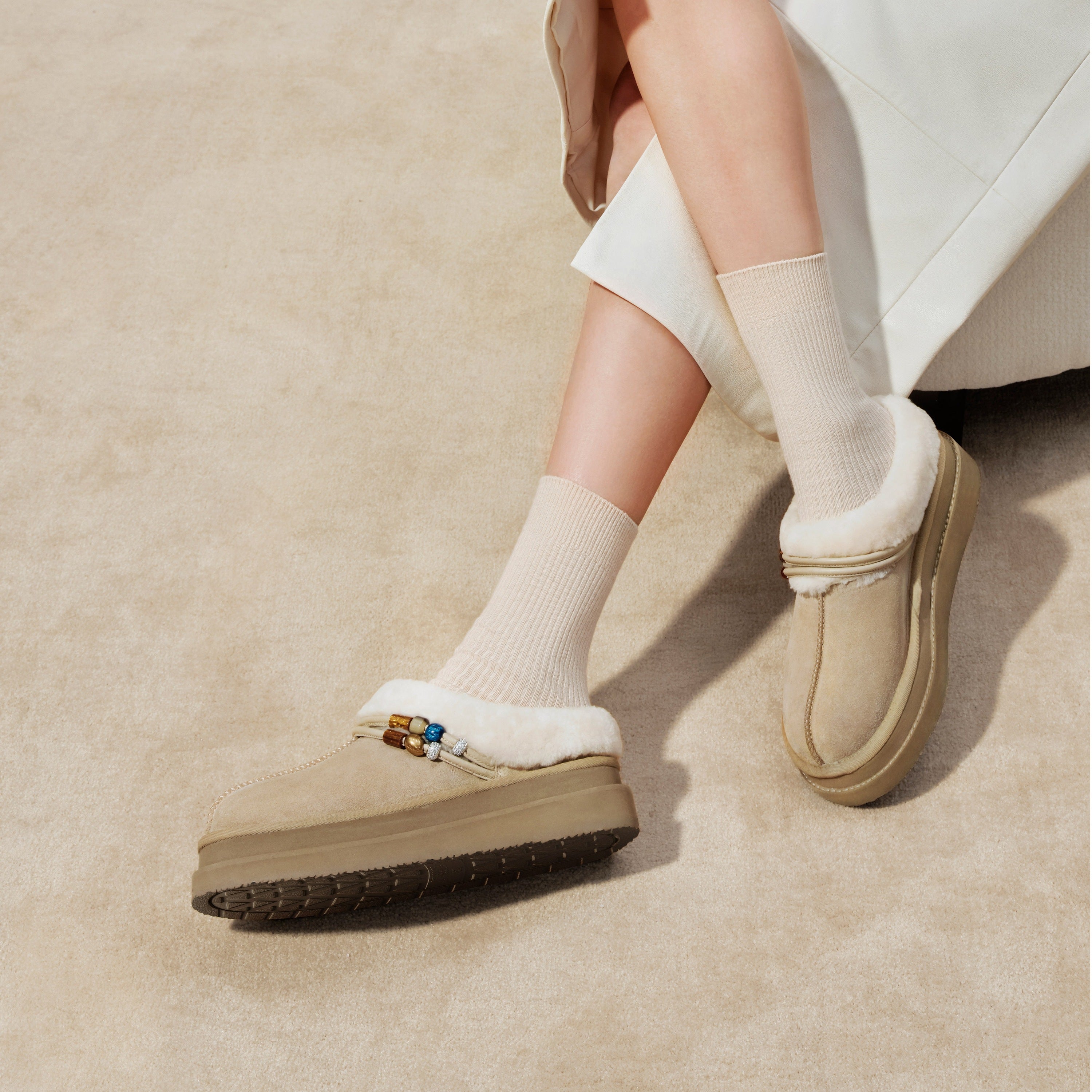 Latte Suede Fleece Fuzzy Slippers