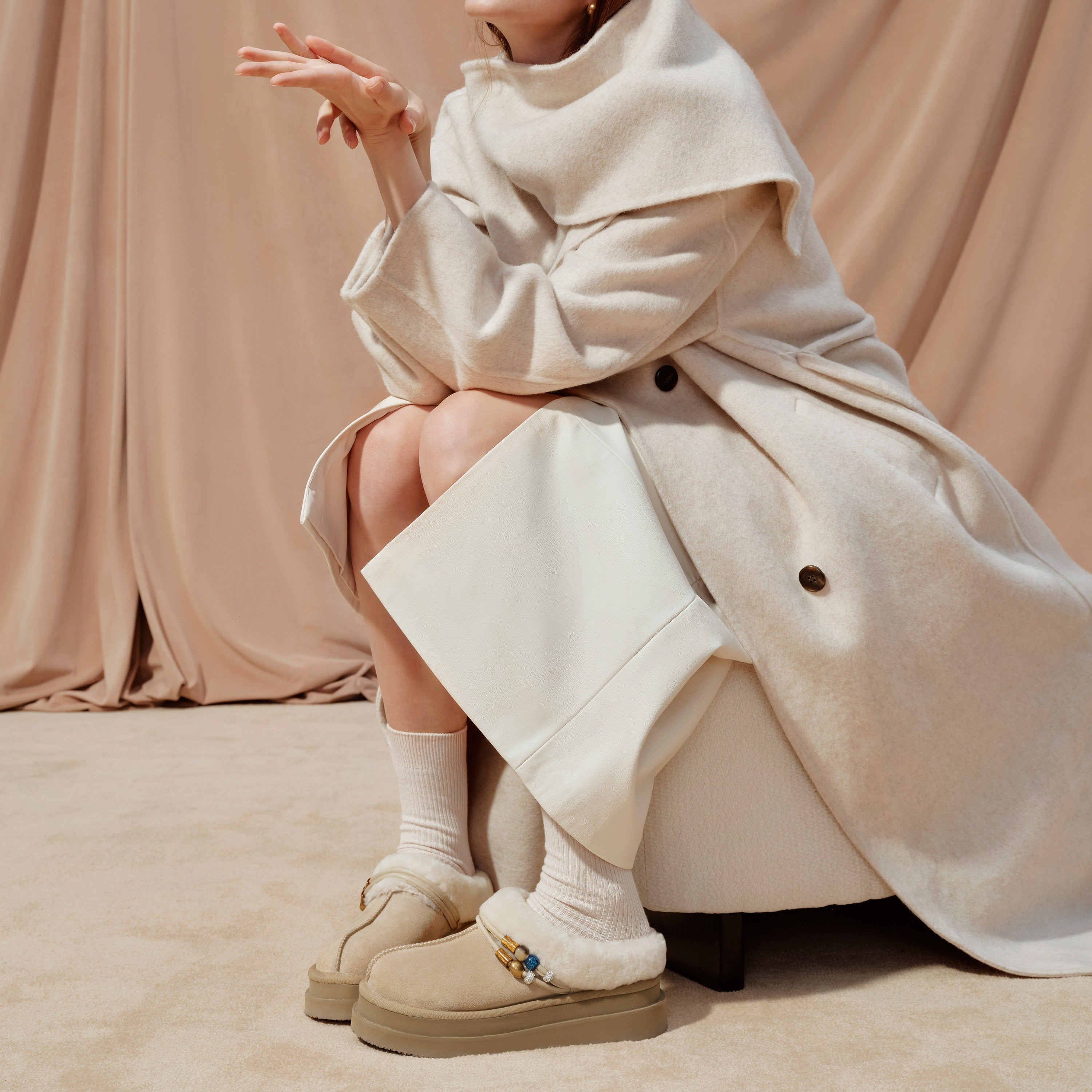 Latte Suede Fleece Fuzzy Slippers