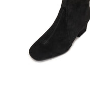 Black Buckle Strap Suede Under Knee Boots