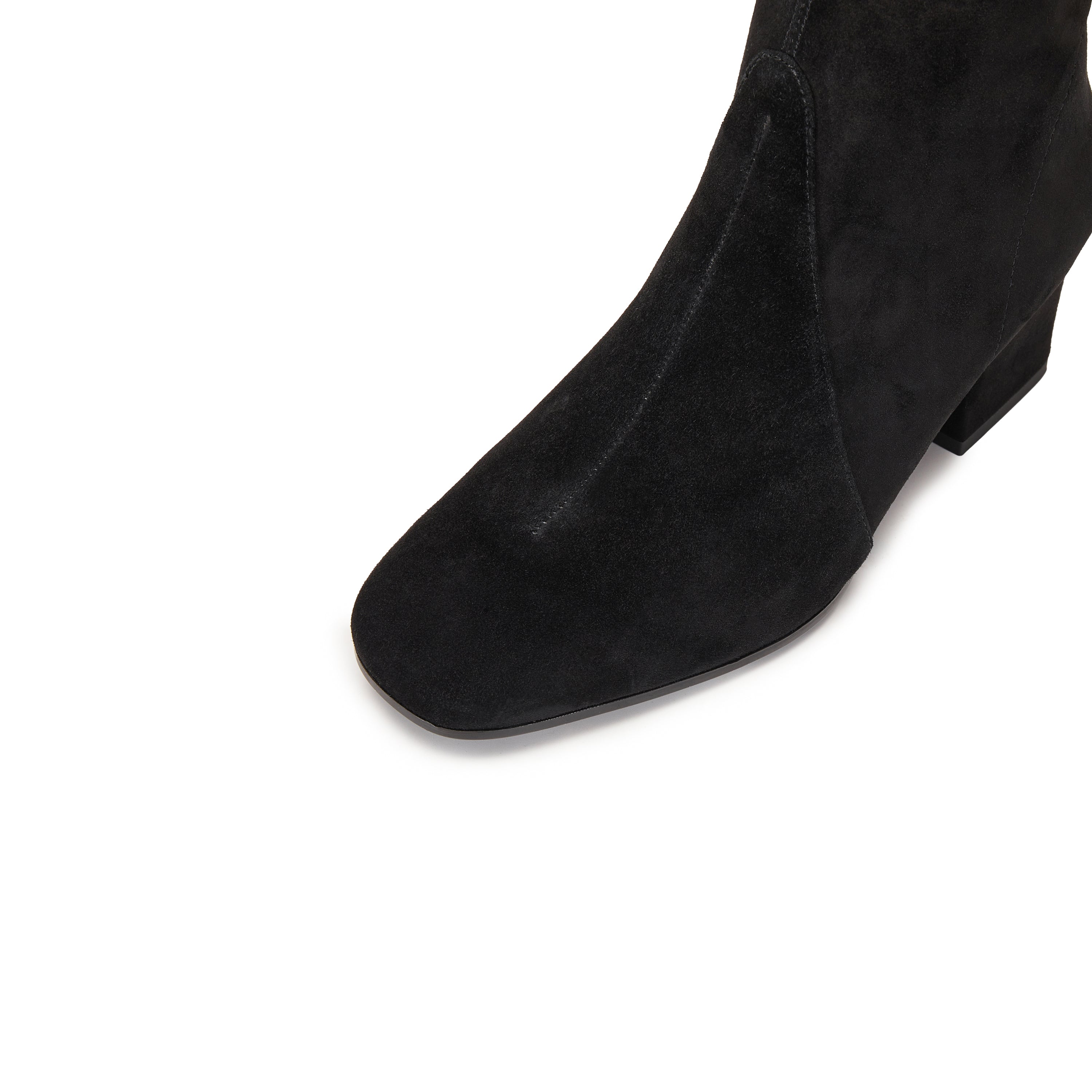 Black Buckle Strap Suede Under Knee Boots