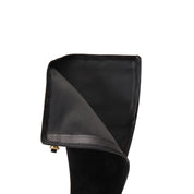 Black Buckle Strap Suede Under Knee Boots