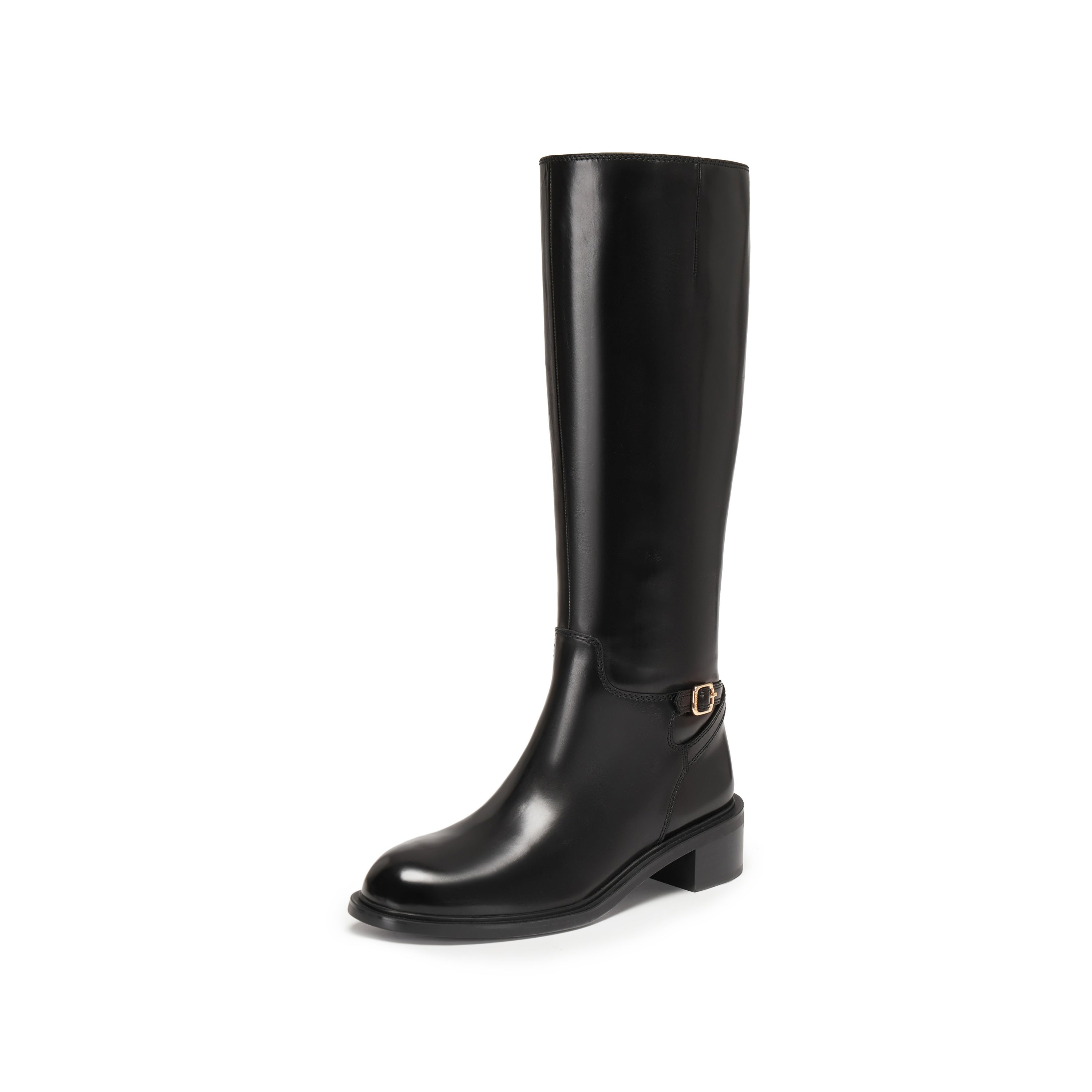 Black Ankle Buckle Long Riding Boots
