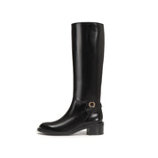 Black Ankle Buckle Long Riding Boots