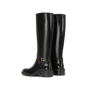 Black Ankle Buckle Long Riding Boots