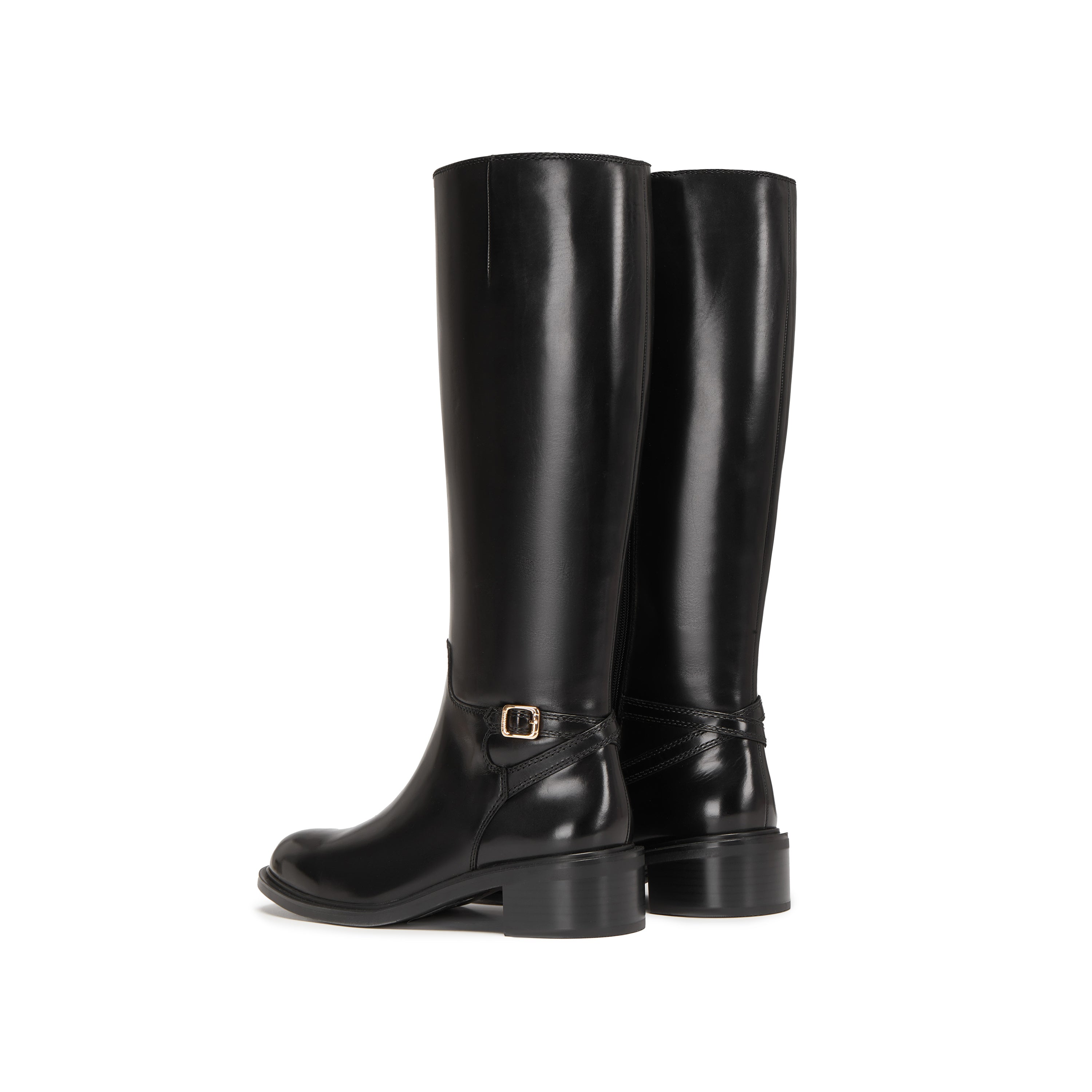 Black Ankle Buckle Long Riding Boots