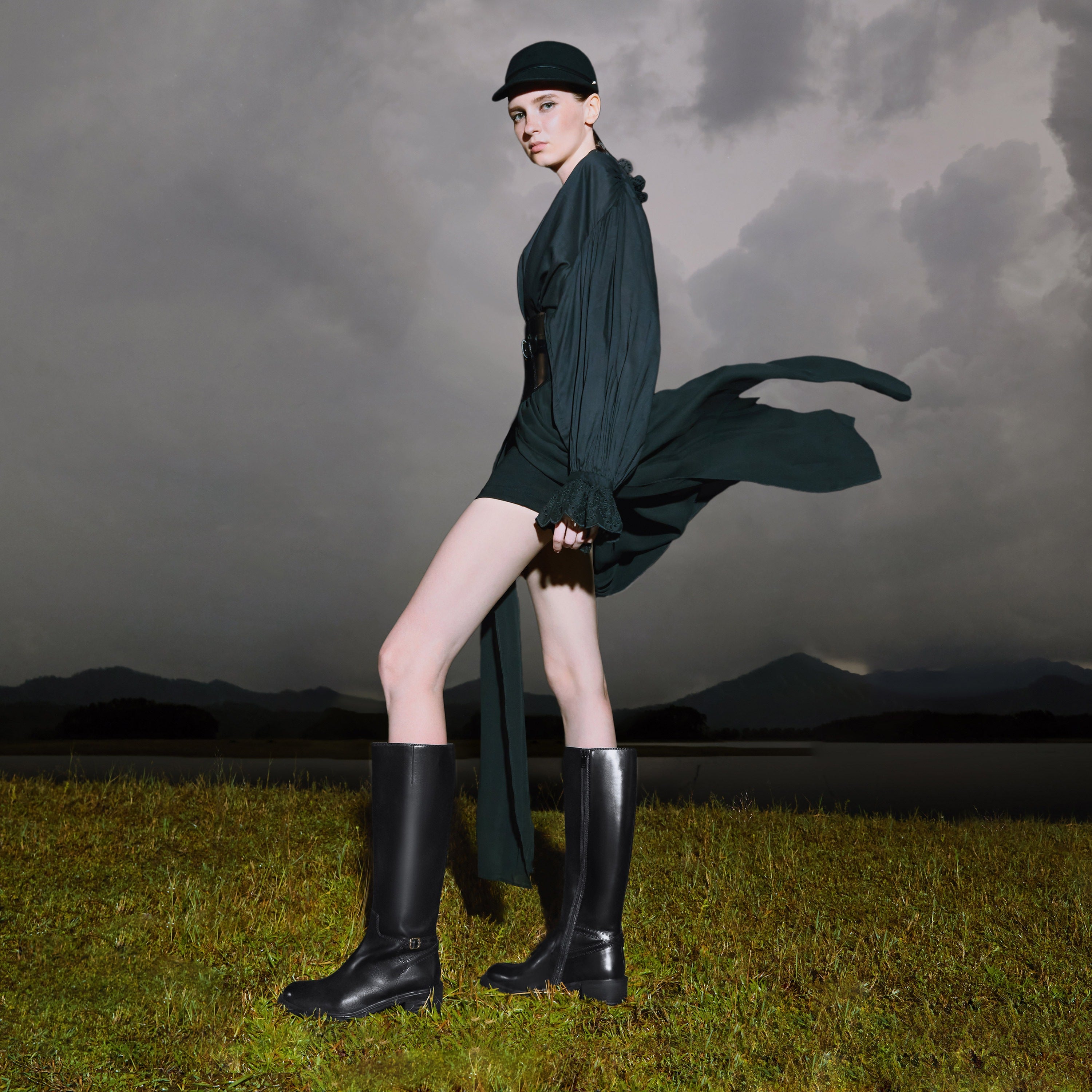 Black Ankle Buckle Long Riding Boots