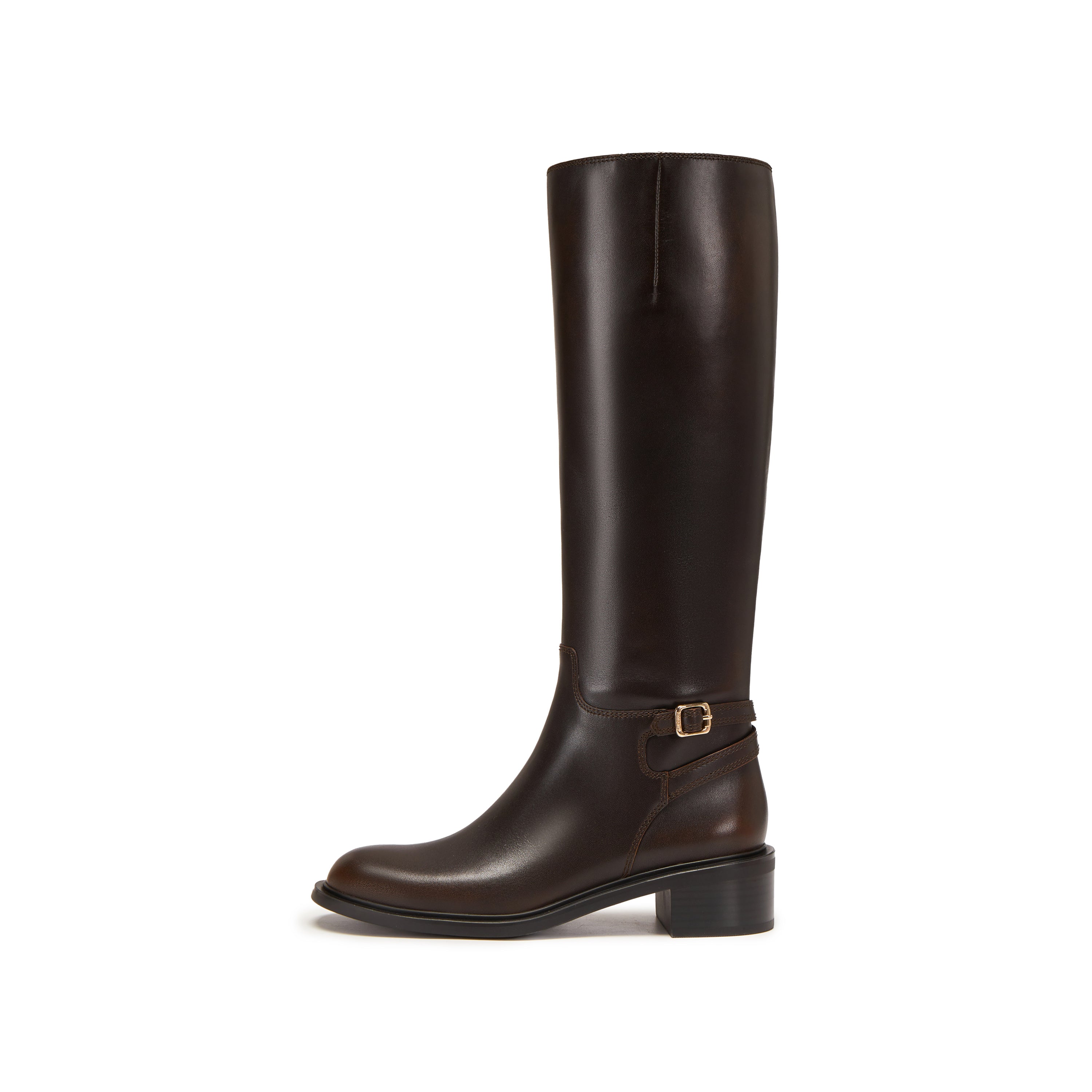 Brushed Brown Ankle Buckle Long Riding Boots