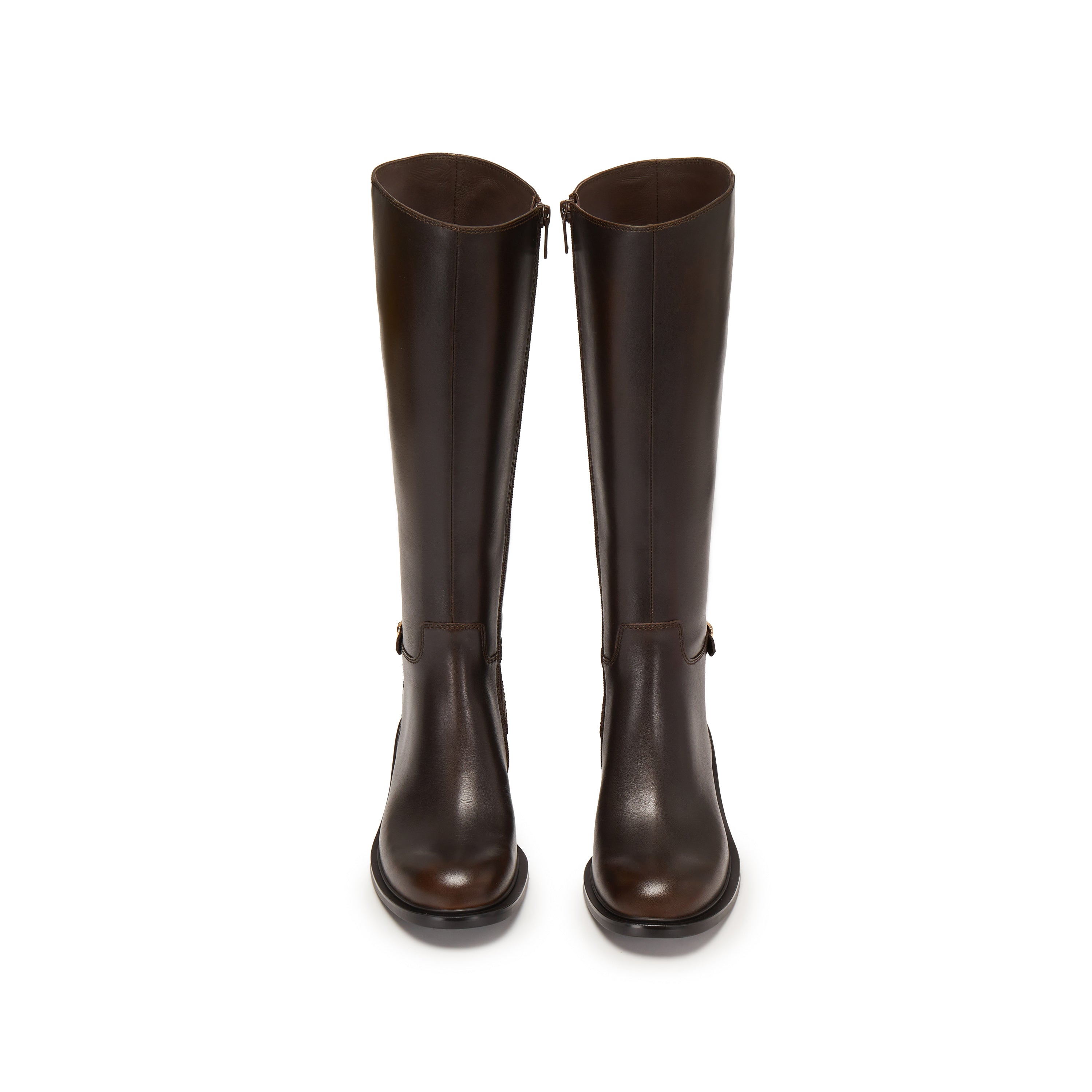 Brushed Brown Ankle Buckle Long Riding Boots
