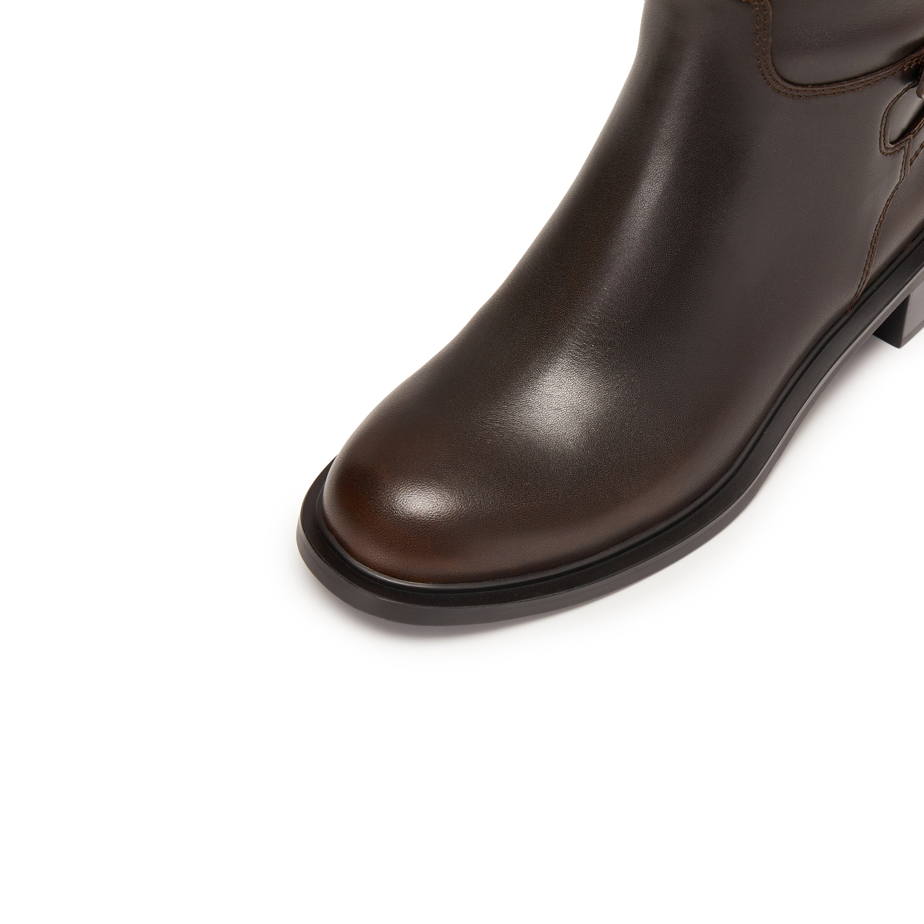 Brushed Brown Ankle Buckle Long Riding Boots