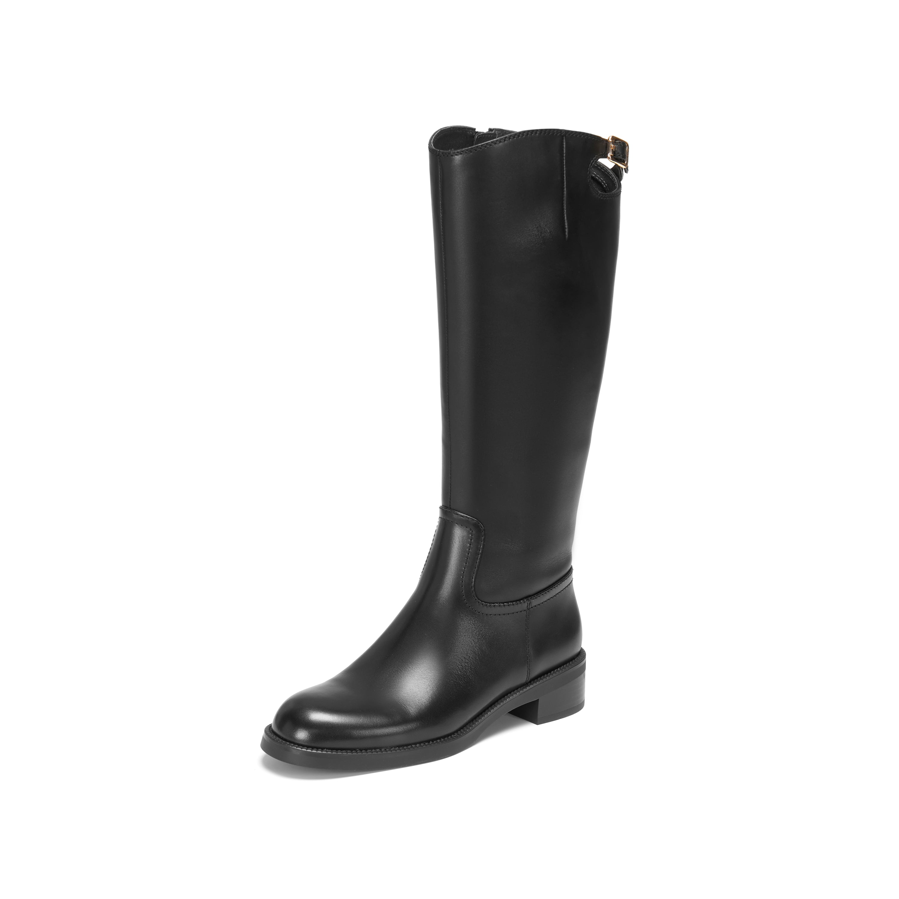 Black Waxed Cross Buckle Long Riding Boots
