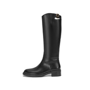 Black Waxed Cross Buckle Long Riding Boots