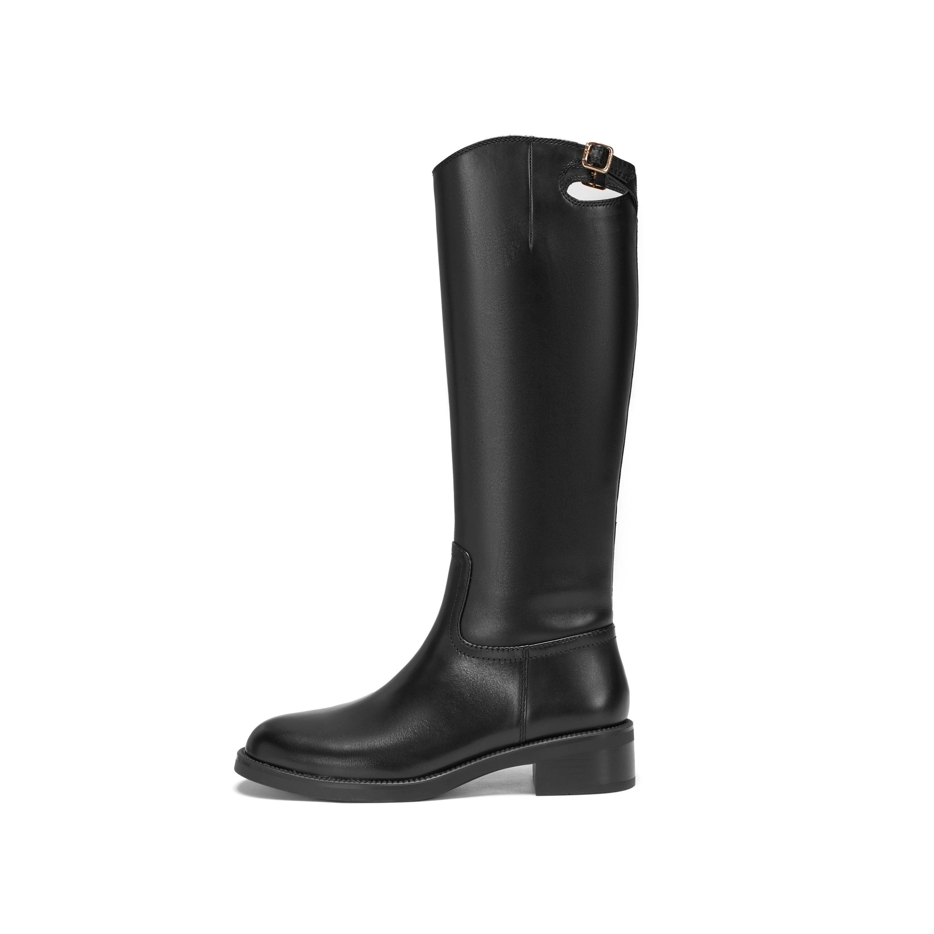 Black Waxed Cross Buckle Long Riding Boots