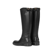 Black Waxed Cross Buckle Long Riding Boots