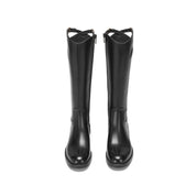 Black Waxed Cross Buckle Long Riding Boots
