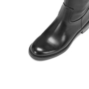 Black Waxed Cross Buckle Long Riding Boots