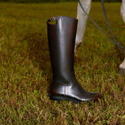 Black Waxed Cross Buckle Long Riding Boots