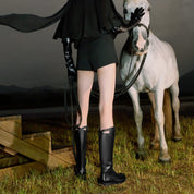 Black Waxed Cross Buckle Long Riding Boots