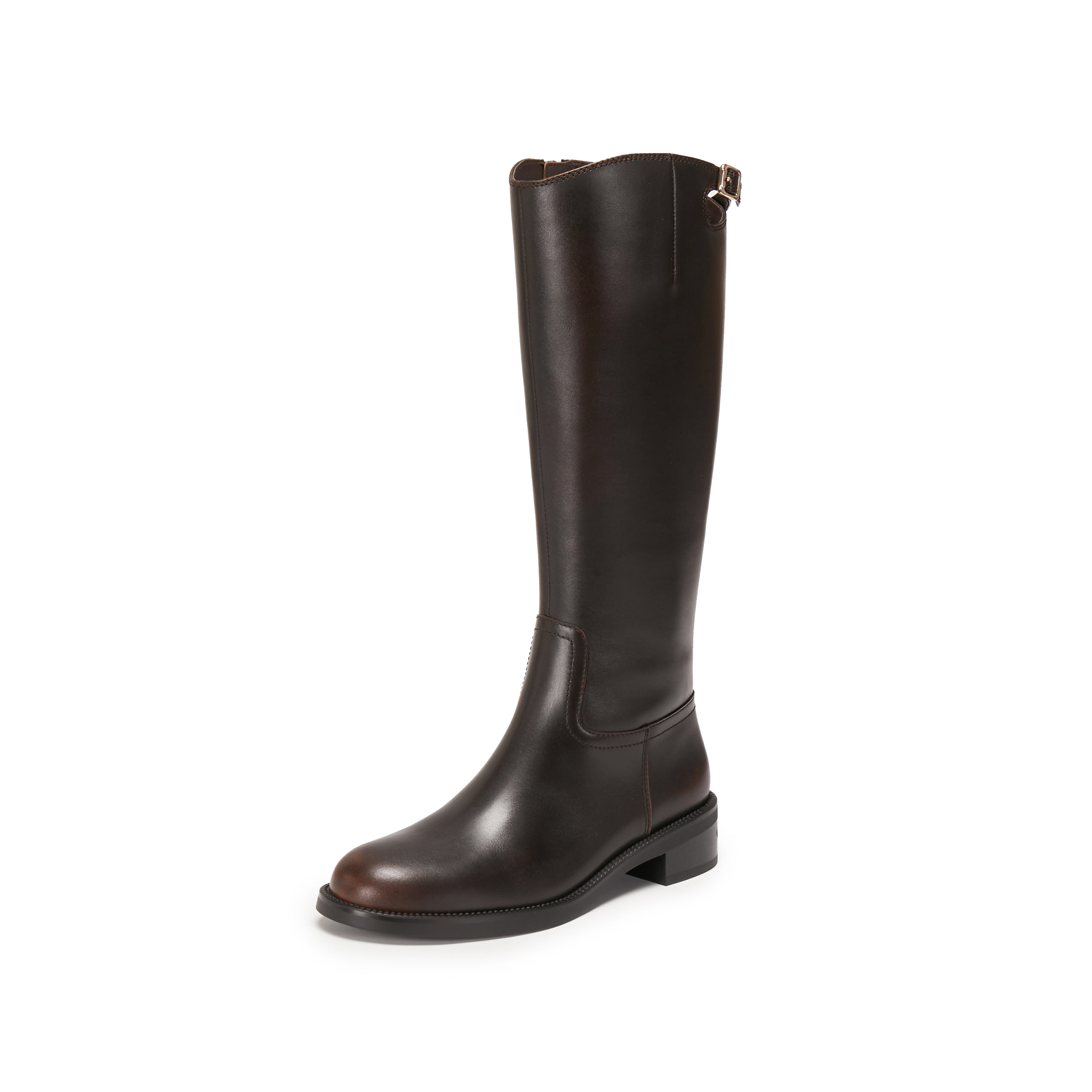 Brown Waxed Cross Buckle Long Riding Boots