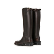Brown Waxed Cross Buckle Long Riding Boots