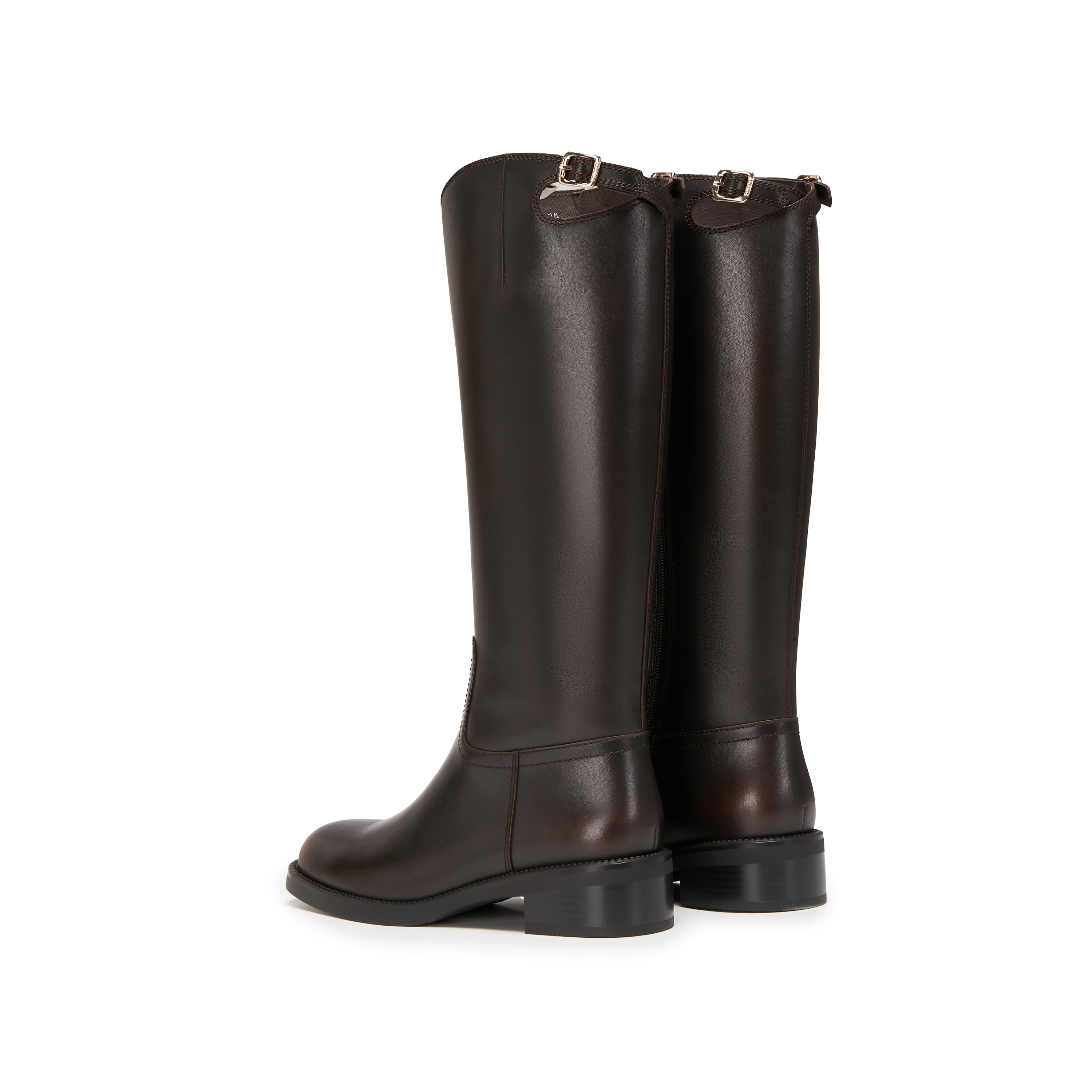 Brown Waxed Cross Buckle Long Riding Boots
