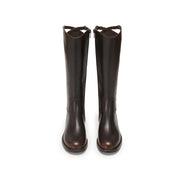 Brown Waxed Cross Buckle Long Riding Boots