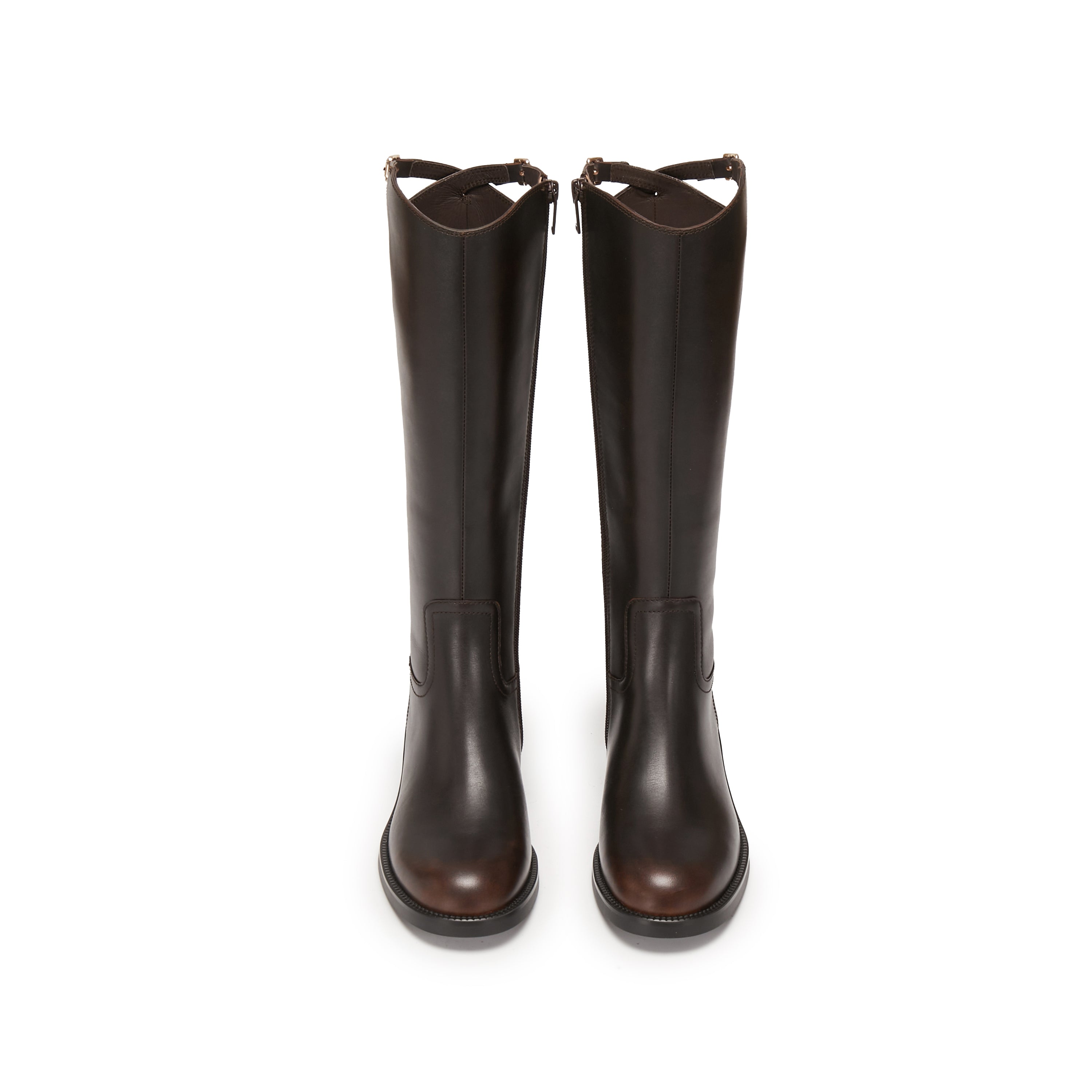 Brown Waxed Cross Buckle Long Riding Boots