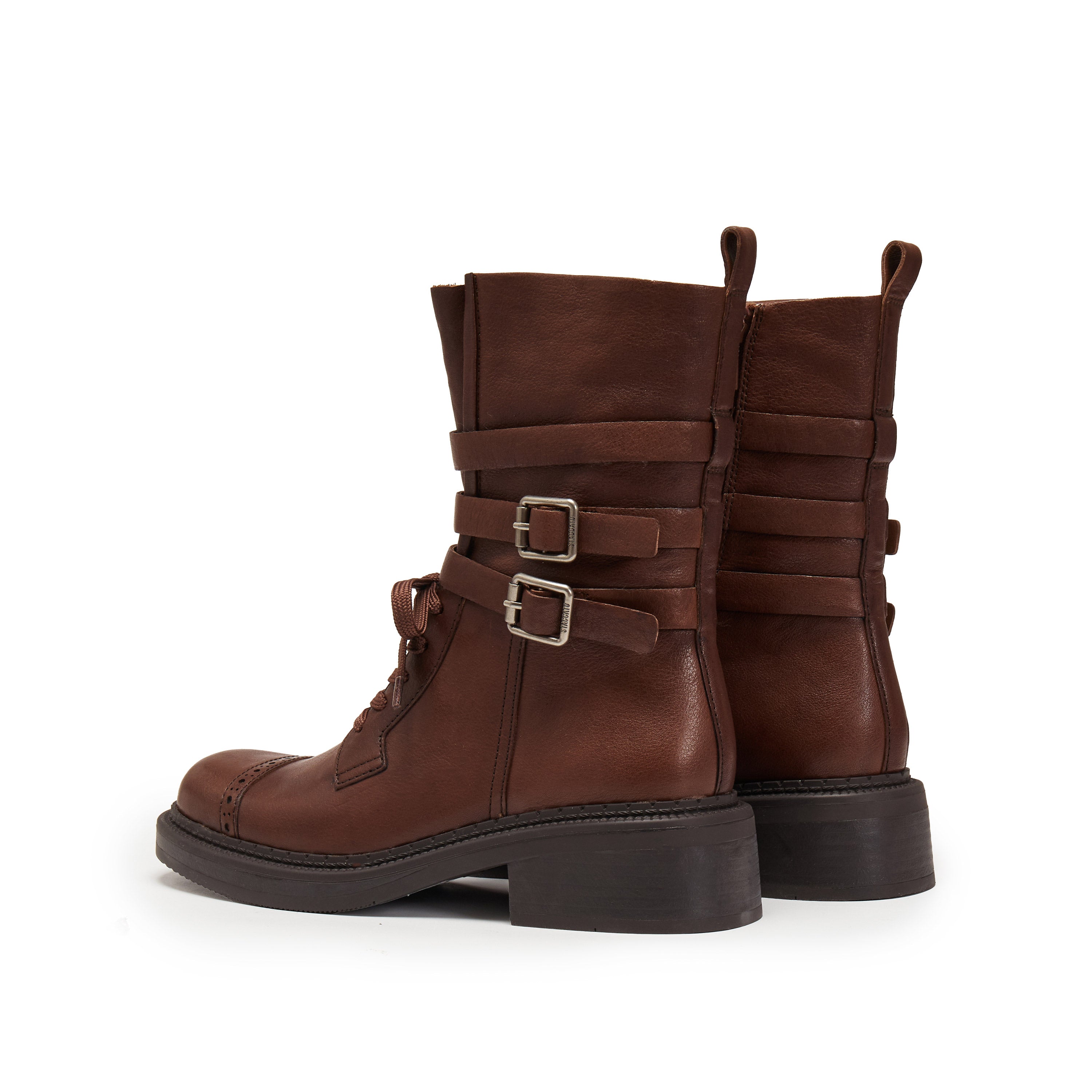 Rusty Brown Ankle Strappy Leather Combat Boots