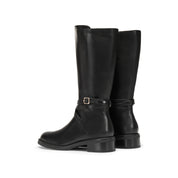 Black Waxed Ankle Buckle Mid-long Riding Boots